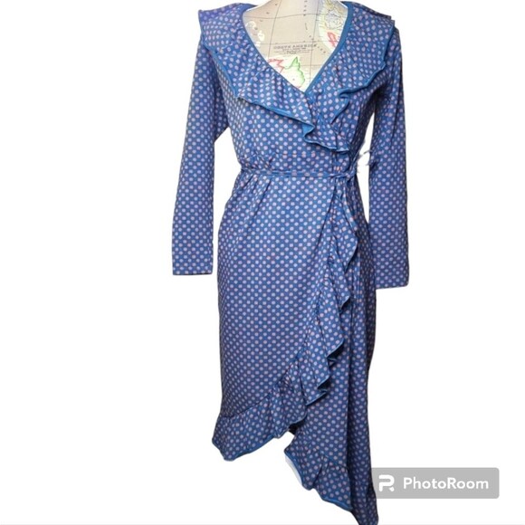 Matilda Jane Reunion Size Small Maternity Green Ruffled Asymmetrical Wrap Dress - Picture 2 of 12